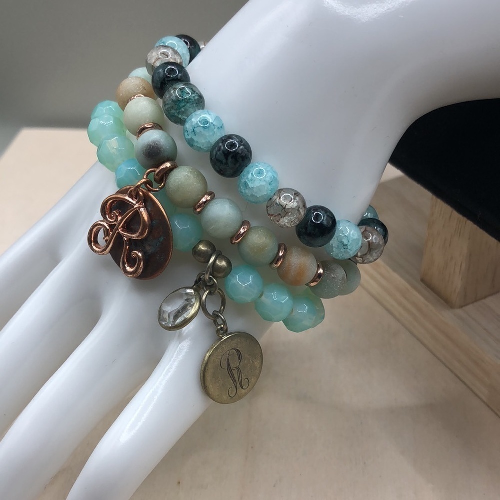 Curated bundle Initial Letter R charm roll on bracelets lot 3, slim wrist.